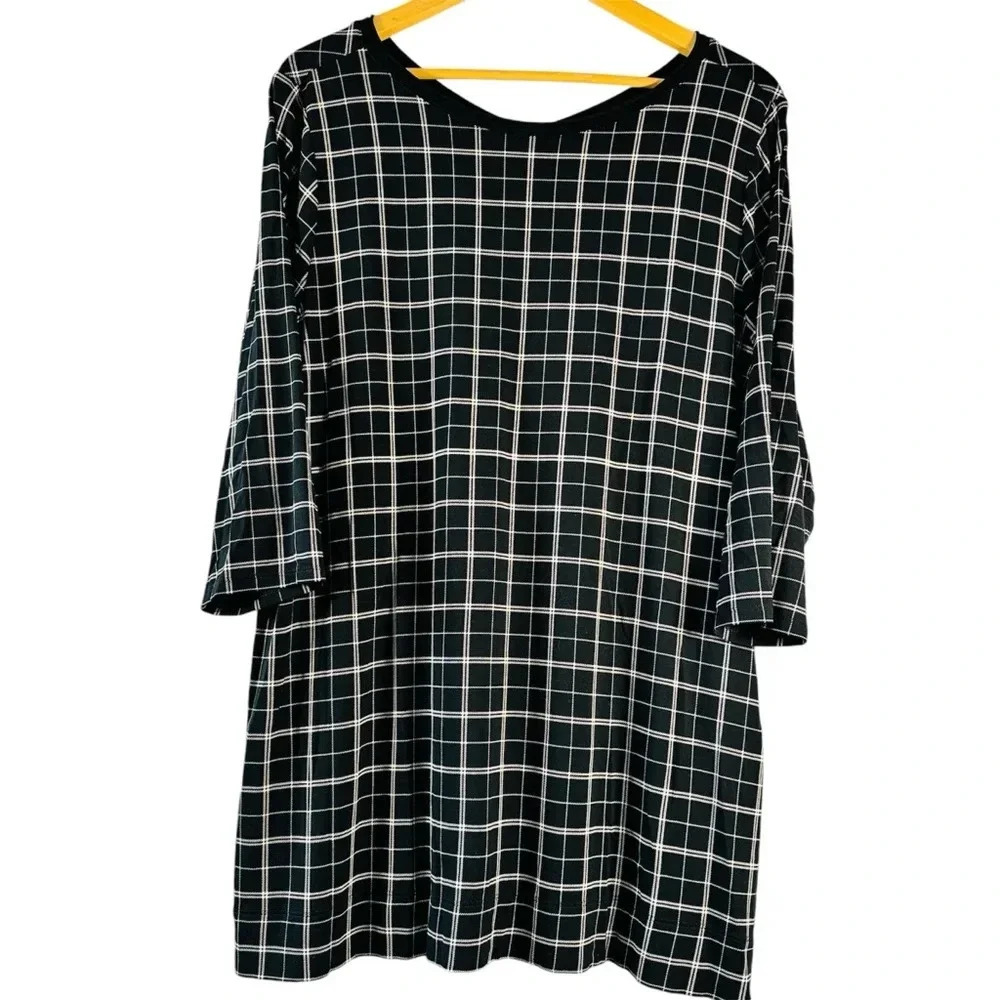 J.JILL‎ White Black Windowpane Plaid Wearever Collection Women's XLP